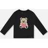 Organic Cotton T-Shirt with Reversible Sequin Teddy Bear, Black - T-Shirts - 1 - thumbnail