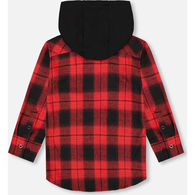 Plaid Flannel Shirt with Hoodie Red and Black, Red & Black Plaid - Sweatshirts - 3