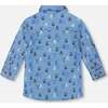 Printed Long Sleeve Button Front Chambray Shirt, Blue - Sweatshirts - 4