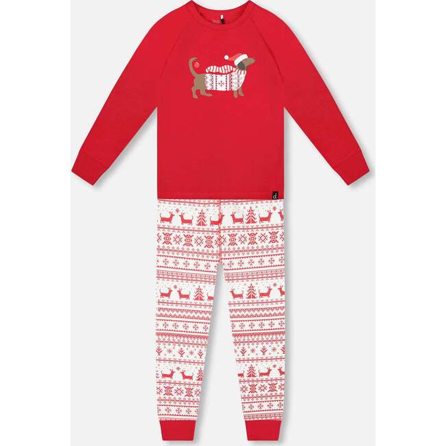 Organic Cotton Two-Piece Pajama Set Red and White Fairisle, Red & White Fairisle