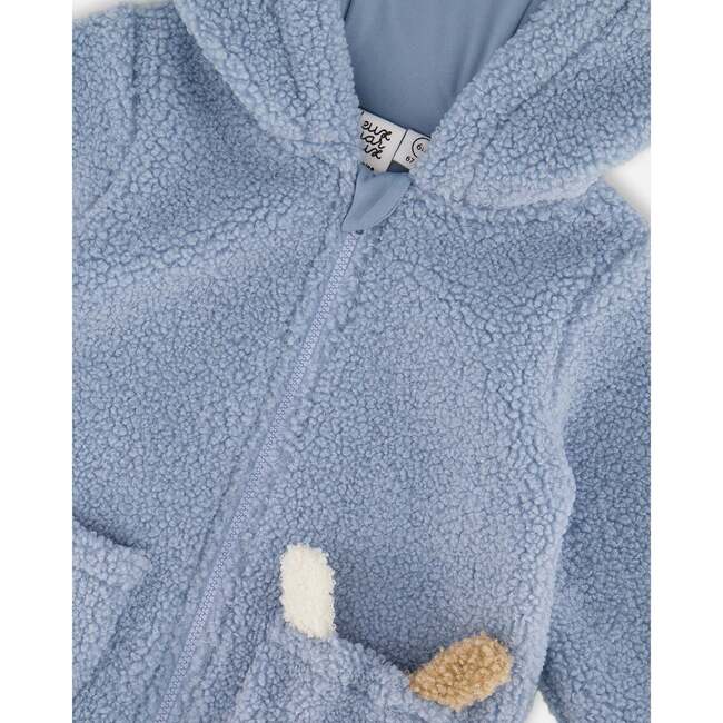 Plush Hooded Jacket, Light Blue - Jackets - 4