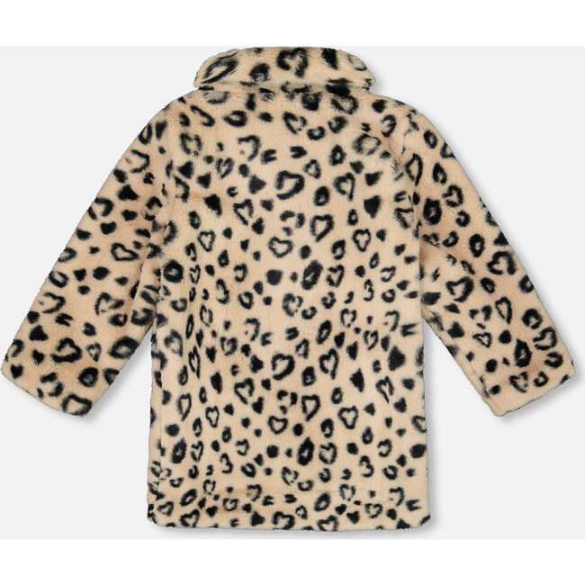 Printed Fake Fur Long Coat Leopard, Black and Beige - Jackets - 5