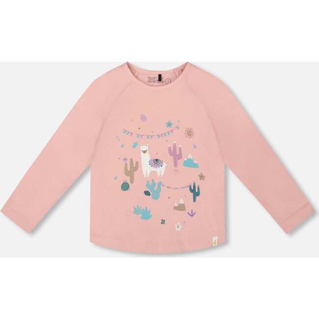 Organic Cotton T-Shirt with Llama, Dusty Pink