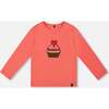 Organic Cotton T-Shirt with Cupcake, Coral - T-Shirts - 1 - thumbnail