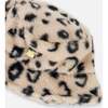 Printed Fake Fur Bucket Hat, Black and Beige - Winter Hats - 4