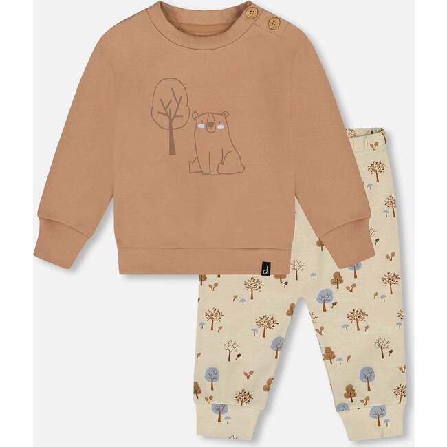 Organic Cotton Pant and Top Set, Beige Tree Print