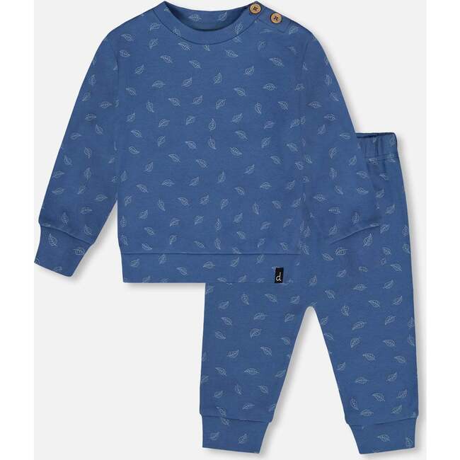 Organic Cotton Pant and Top Set, Blue Leaf Print