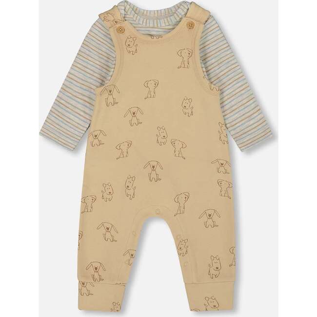 Organic Cotton Onesie with Overalls Set Beige Printed Dogs, Beige Dog Print