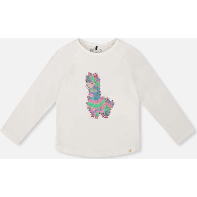 Organic Cotton T-Shirt Off White with Llama, Off-White