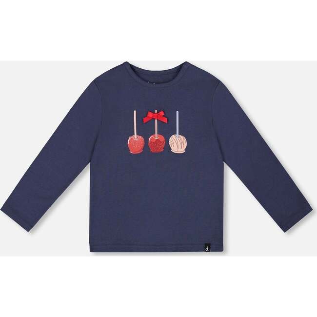 Organic Cotton T-Shirt Navy Blue with Apple Treats, Navy Blue