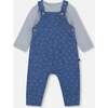 Organic Cotton Onesie and Overalls Set, Blue Leaf Print - Mixed Apparel Set - 1 - thumbnail