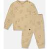 Organic Cotton Pant and Top Set Beige Printed Dogs, Beige Dog Print - Mixed Apparel Set - 1 - thumbnail