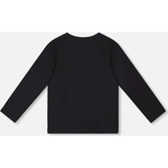 Organic Cotton T-Shirt with Reversible Sequin Teddy Bear, Black - T-Shirts - 3