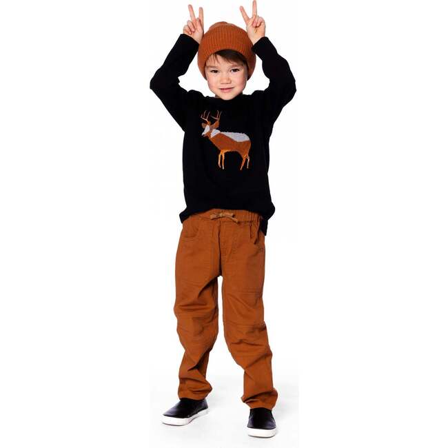 Organic Cotton T-Shirt with Boucle Deer Applique, Black - T-Shirts - 2