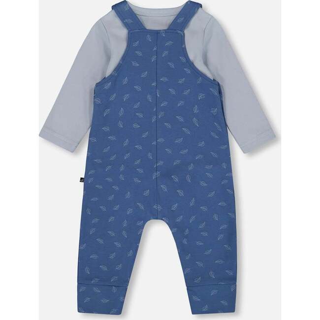 Organic Cotton Onesie and Overalls Set, Blue Leaf Print - Mixed Apparel Set - 2