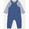 Organic Cotton Onesie and Overalls Set, Blue Leaf Print - Mixed Apparel Set - 2