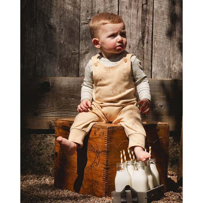 Organic Cotton Onesie with Overalls Set Beige Printed Dogs, Beige Dog Print - Mixed Apparel Set - 2