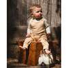 Organic Cotton Onesie with Overalls Set Beige Printed Dogs, Beige Dog Print - Mixed Apparel Set - 2