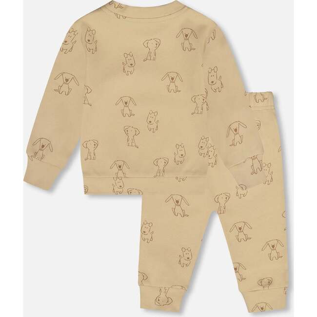 Organic Cotton Pant and Top Set Beige Printed Dogs, Beige Dog Print - Mixed Apparel Set - 2