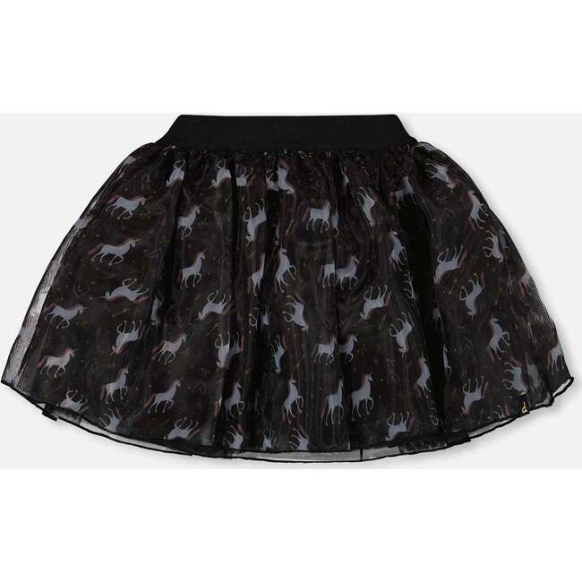 Organza and Mesh Skirt Black with Unicorn Print, Black Unicorn Print