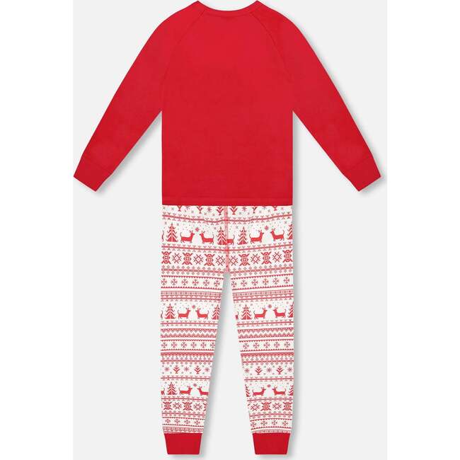 Organic Cotton Two-Piece Pajama Set Red and White Fairisle, Red & White Fairisle - Pajamas - 3