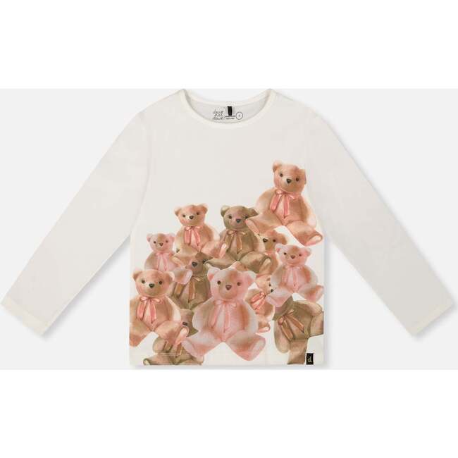 Organic Jersey T-Shirt with Teddy Bears, Off-White