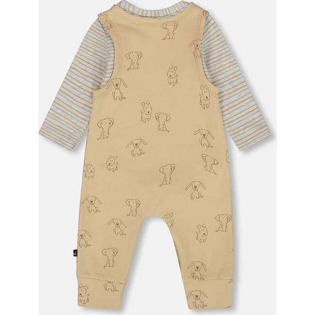 Organic Cotton Onesie with Overalls Set Beige Printed Dogs, Beige Dog Print - Mixed Apparel Set - 3