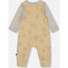 Organic Cotton Onesie with Overalls Set Beige Printed Dogs, Beige Dog Print - Mixed Apparel Set - 3