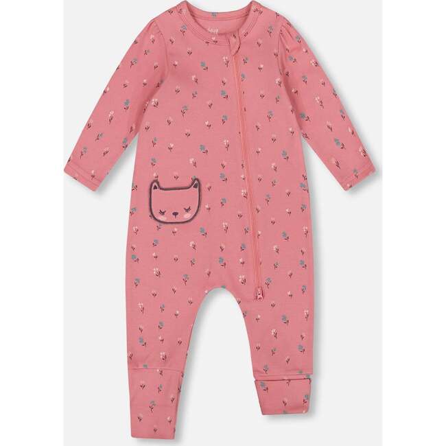 Organic Cotton Zipped Romper, Pink Floral