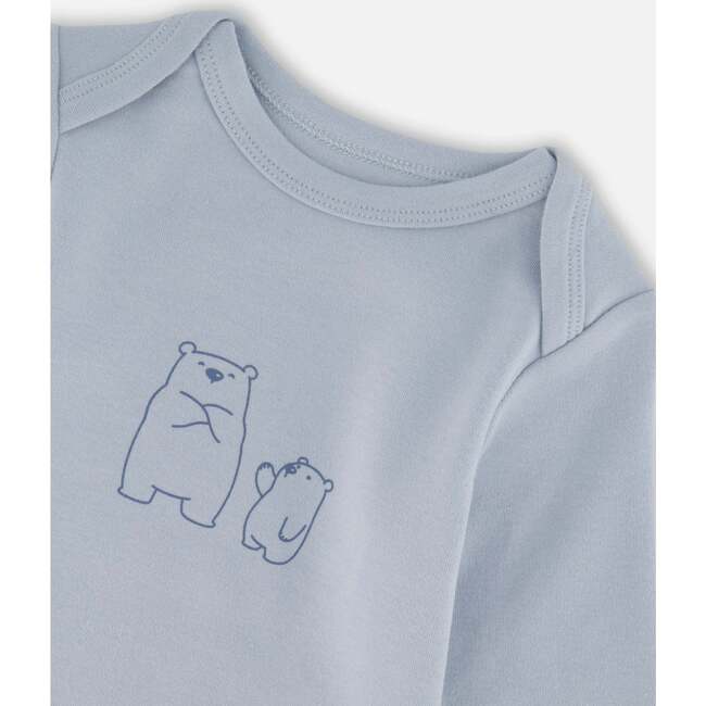 Organic Cotton Onesie and Overalls Set, Blue Leaf Print - Mixed Apparel Set - 3