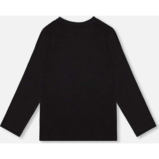 Organic Cotton T-Shirt with Boucle Deer Applique, Black - T-Shirts - 3