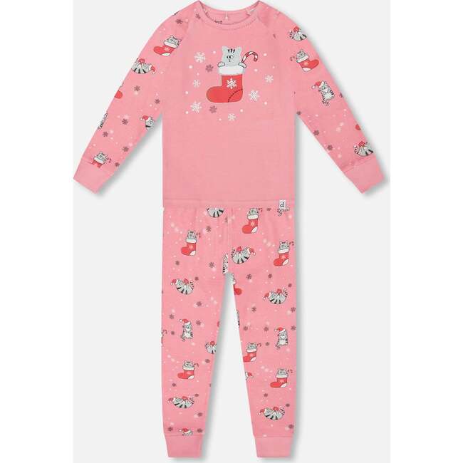 Organic Cotton Two-Piece Pajamas, Pink Cat Print