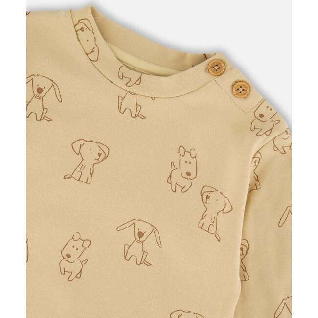 Organic Cotton Pant and Top Set Beige Printed Dogs, Beige Dog Print - Mixed Apparel Set - 3