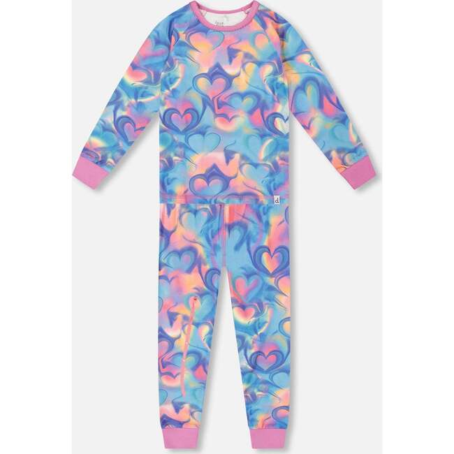 Organic Cotton Two-Piece Pajamas, Rainbow Heart Print