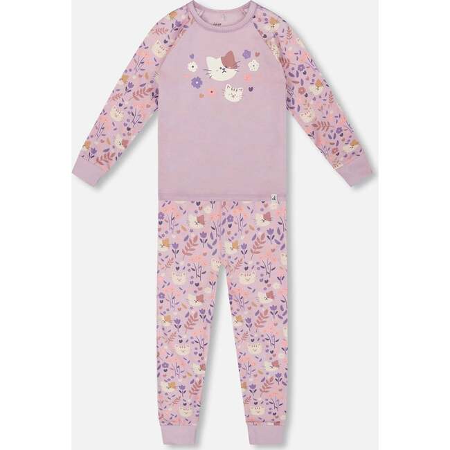 Organic Cotton Two-Piece Pajamas, Lilac Cat Print