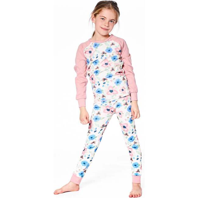 Organic Cotton Two-Piece Pajamas, Off-White Flower Print - Pajamas - 2