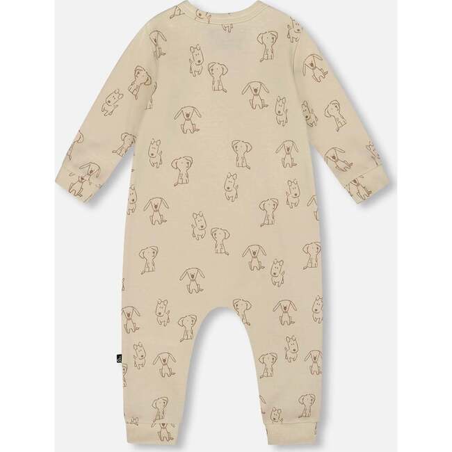 Organic Cotton Zipped Romper, Beige Puppy Print - Rompers - 2