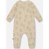 Organic Cotton Zipped Romper, Beige Puppy Print - Rompers - 2