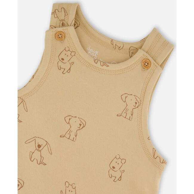 Organic Cotton Onesie with Overalls Set Beige Printed Dogs, Beige Dog Print - Mixed Apparel Set - 4