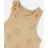 Organic Cotton Onesie with Overalls Set Beige Printed Dogs, Beige Dog Print - Mixed Apparel Set - 4