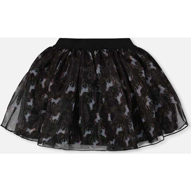 Organza and Mesh Skirt Black with Unicorn Print, Black Unicorn Print - Skirts - 3