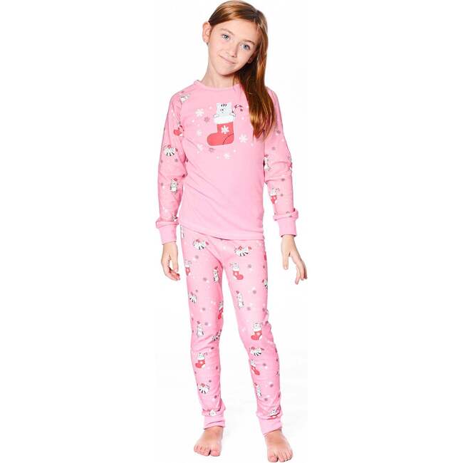 Organic Cotton Two-Piece Pajamas, Pink Cat Print - Pajamas - 2