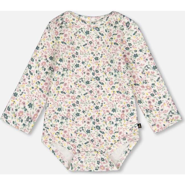 Organic Cotton Long Sleeve Romper, Off-White Floral - Rompers - 1