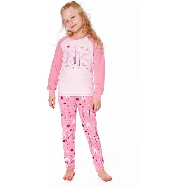 Organic Cotton Two-Piece Pajamas, Pink Forest - Pajamas - 2
