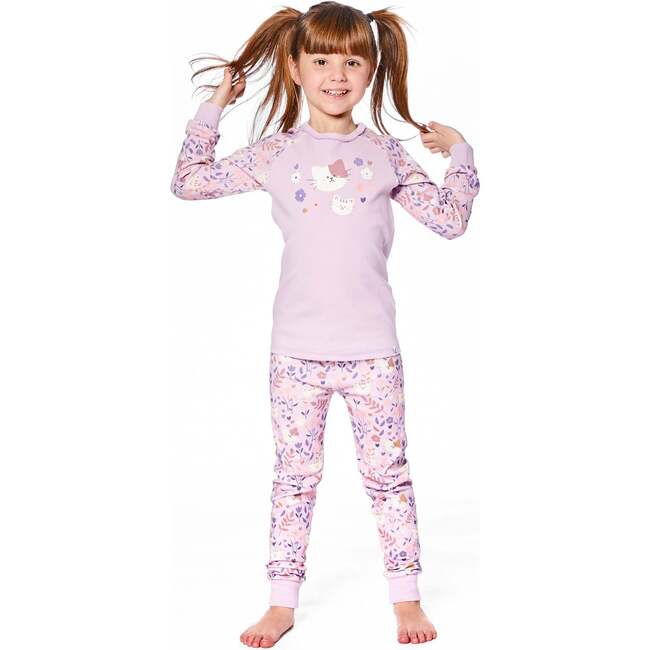 Organic Cotton Two-Piece Pajamas, Lilac Cat Print - Pajamas - 2
