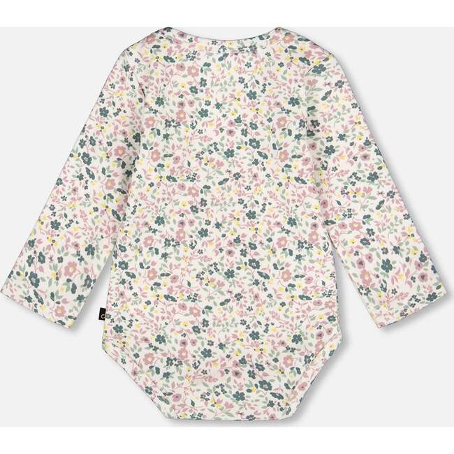 Organic Cotton Long Sleeve Romper, Off-White Floral - Rompers - 2