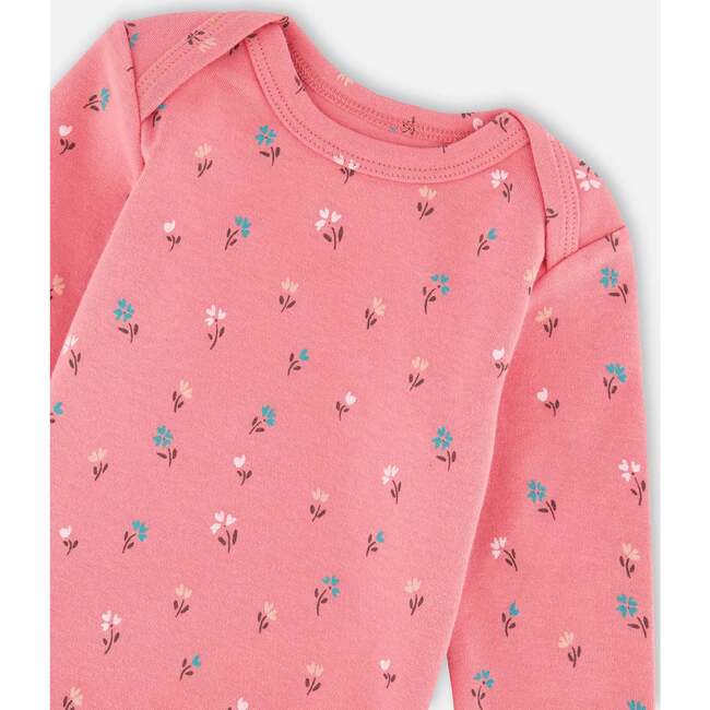 Organic Cotton Long Sleeve Romper, Pink Floral - Rompers - 3