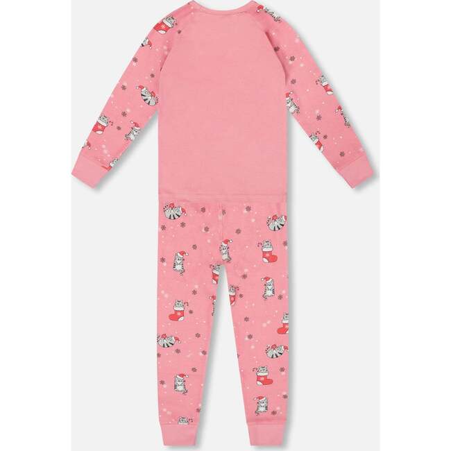 Organic Cotton Two-Piece Pajamas, Pink Cat Print - Pajamas - 3