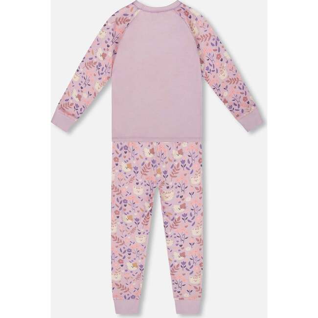 Organic Cotton Two-Piece Pajamas, Lilac Cat Print - Pajamas - 3