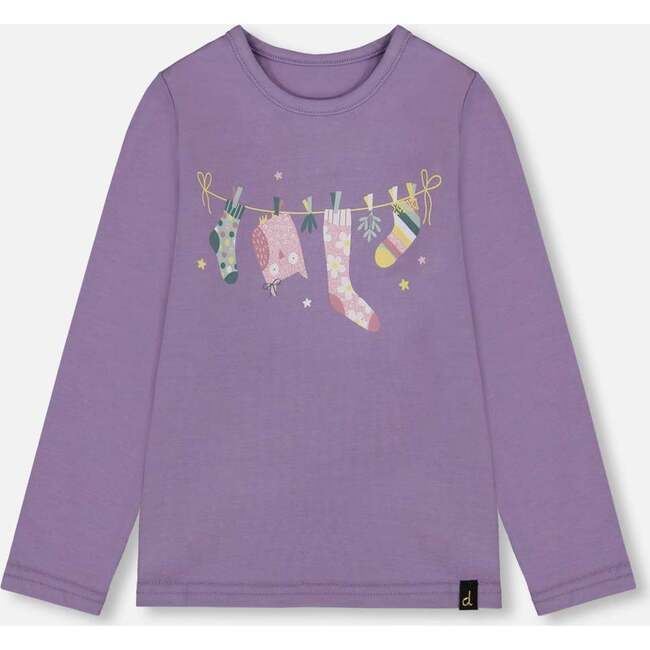 Organic Cotton Jersey Top with Owl, Purple Gray